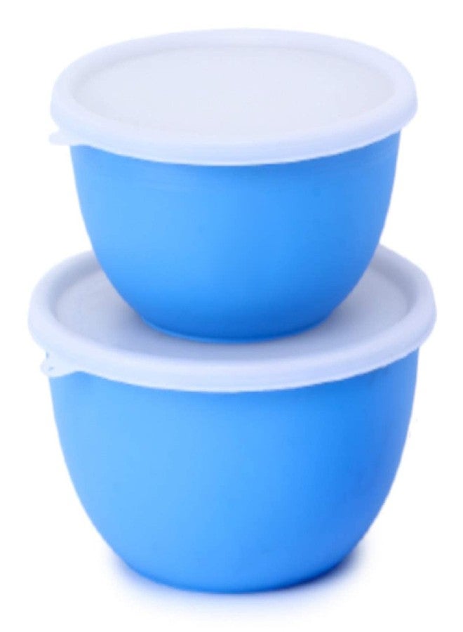 Zaib Microwave Safe Stainless Steel Plastic Coated Euro Bowl Set of 2 for Re-Heating, Serving Snacks, Curries etc. 1250 ML and 750 ML (Blue) - Image 1